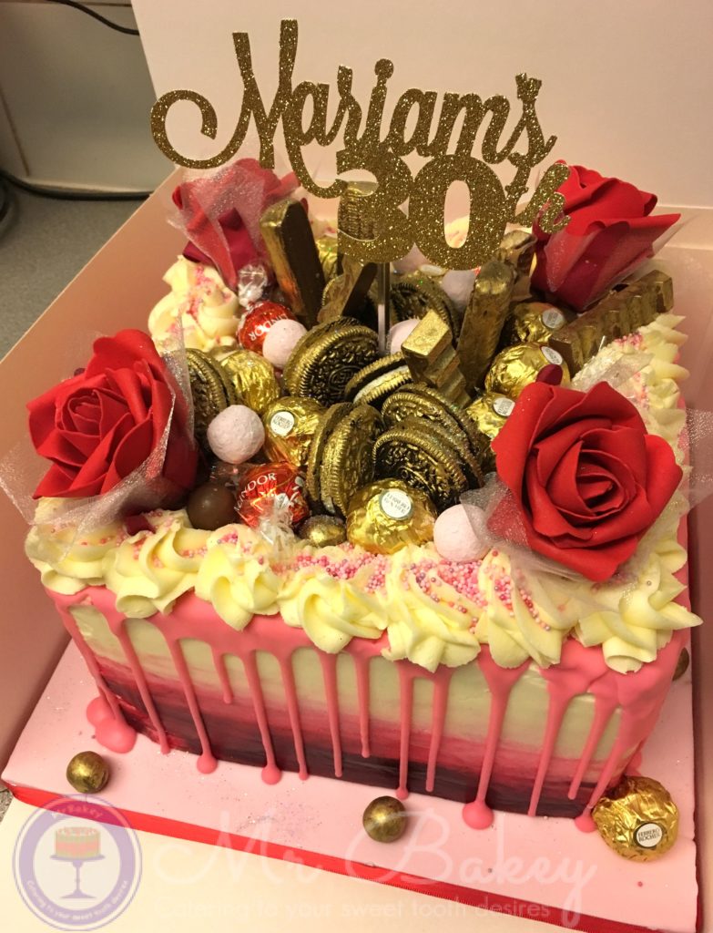 Pink and Gold Chocolate Drip Cake - Mr Bakey