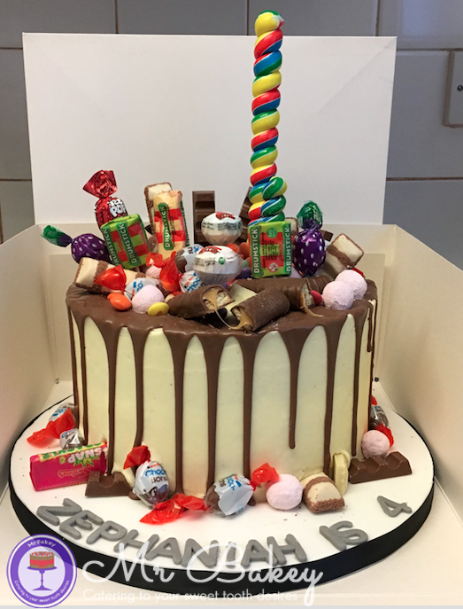 Candy Chocolate Drip Birthday Cake - Mr Bakey
